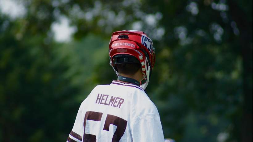 Helmer on the back of a lacrosse jersey